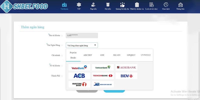 Nạp tiền Shbet